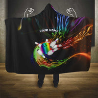 Custom Bowling Quarter Rainbow fFame Bowling Ball Hooded Blanket with Colorful Flaming Strike Design Rainbow Ball - Wonder Print Shop