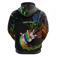 Custom Bowling Quarter Rainbow fFame Bowling Ball Hoodie with Colorful Flaming Strike Design Rainbow Ball - Wonder Print Shop