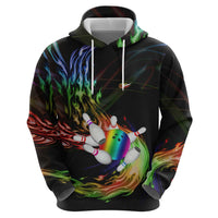 Custom Bowling Quarter Rainbow fFame Bowling Ball Hoodie with Colorful Flaming Strike Design Rainbow Ball - Wonder Print Shop