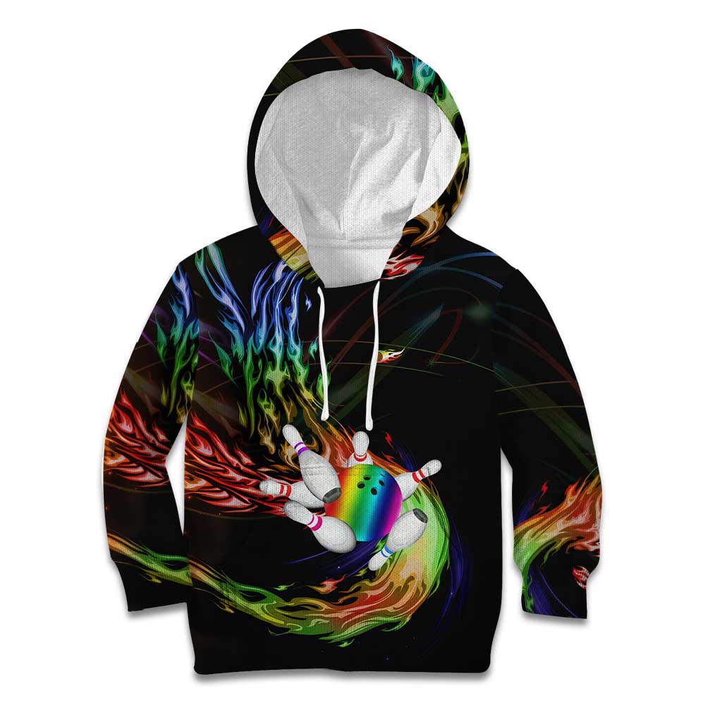 Custom Bowling Quarter Rainbow fFame Bowling Ball Kid Hoodie with Colorful Flaming Strike Design Rainbow Ball - Wonder Print Shop