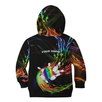 Custom Bowling Quarter Rainbow fFame Bowling Ball Kid Hoodie with Colorful Flaming Strike Design Rainbow Ball - Wonder Print Shop