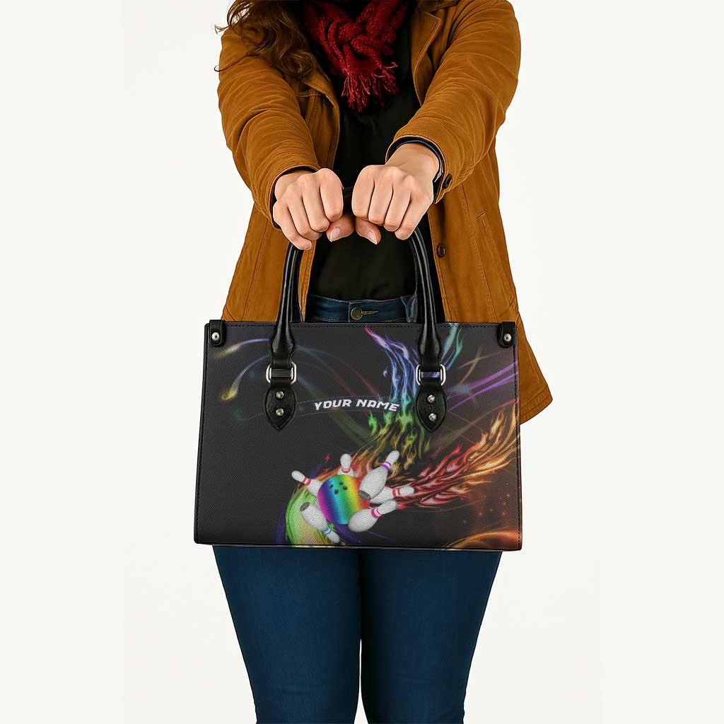 Custom Bowling Quarter Rainbow fFame Bowling Ball Leather Bag with Colorful Flaming Strike Design Rainbow Ball - Wonder Print Shop