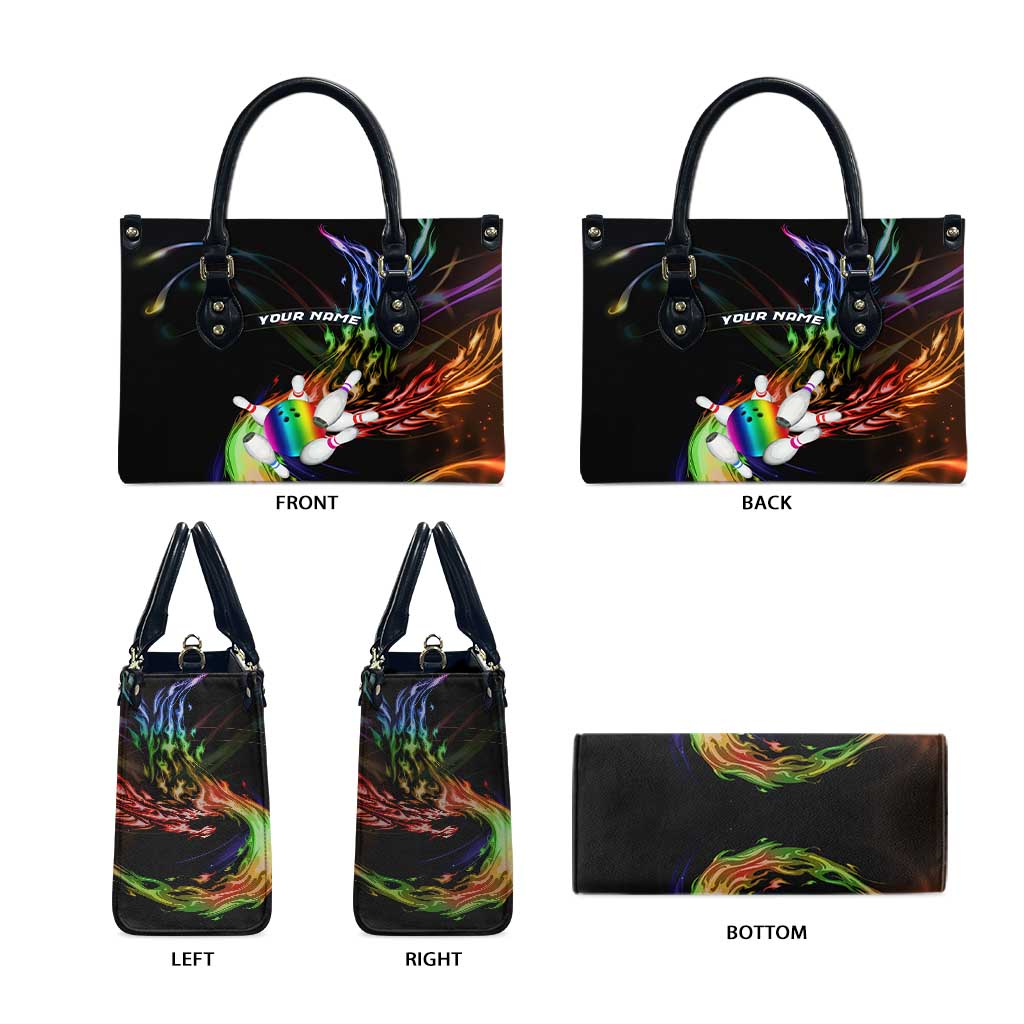 Custom Bowling Quarter Rainbow fFame Bowling Ball Leather Bag with Colorful Flaming Strike Design Rainbow Ball - Wonder Print Shop