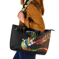 Custom Bowling Quarter Rainbow fFame Bowling Ball Leather Tote Bag with Colorful Flaming Strike Design Rainbow Ball - Wonder Print Shop