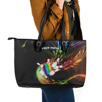 Custom Bowling Quarter Rainbow fFame Bowling Ball Leather Tote Bag with Colorful Flaming Strike Design Rainbow Ball - Wonder Print Shop