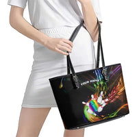 Custom Bowling Quarter Rainbow fFame Bowling Ball Leather Tote Bag with Colorful Flaming Strike Design Rainbow Ball - Wonder Print Shop