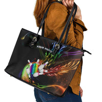 Custom Bowling Quarter Rainbow fFame Bowling Ball Leather Tote Bag with Colorful Flaming Strike Design Rainbow Ball - Wonder Print Shop