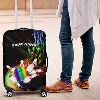 Custom Bowling Quarter Rainbow fFame Bowling Ball Luggage Cover with Colorful Flaming Strike Design Rainbow Ball - Wonder Print Shop