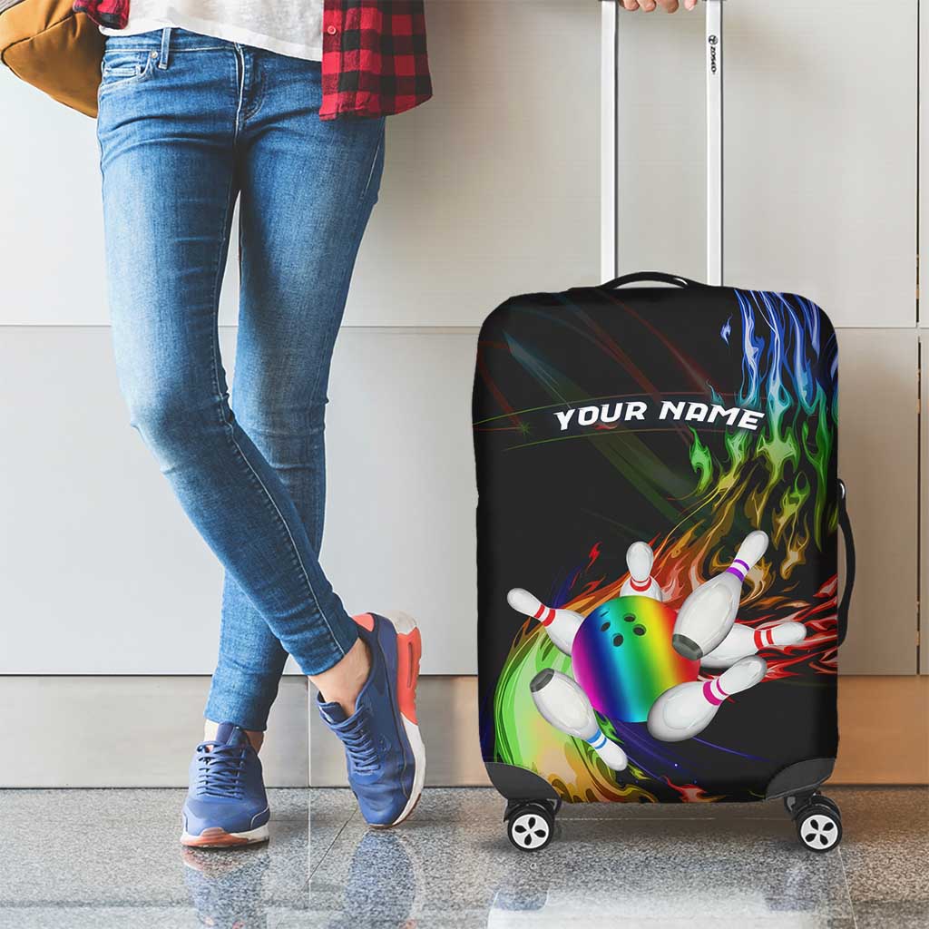 Custom Bowling Quarter Rainbow fFame Bowling Ball Luggage Cover with Colorful Flaming Strike Design Rainbow Ball - Wonder Print Shop
