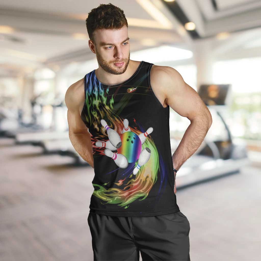 Custom Bowling Quarter Rainbow fFame Bowling Ball Men Tank Top with Colorful Flaming Strike Design Rainbow Ball - Wonder Print Shop