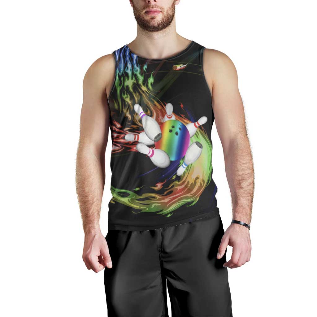Custom Bowling Quarter Rainbow fFame Bowling Ball Men Tank Top with Colorful Flaming Strike Design Rainbow Ball - Wonder Print Shop