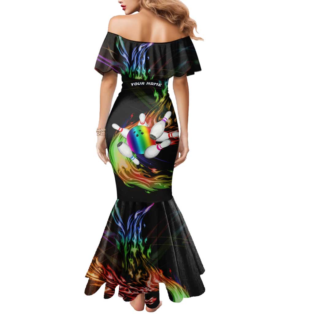 Custom Bowling Quarter Rainbow fFame Bowling Ball Mermaid Dress with Colorful Flaming Strike Design Rainbow Ball - Wonder Print Shop