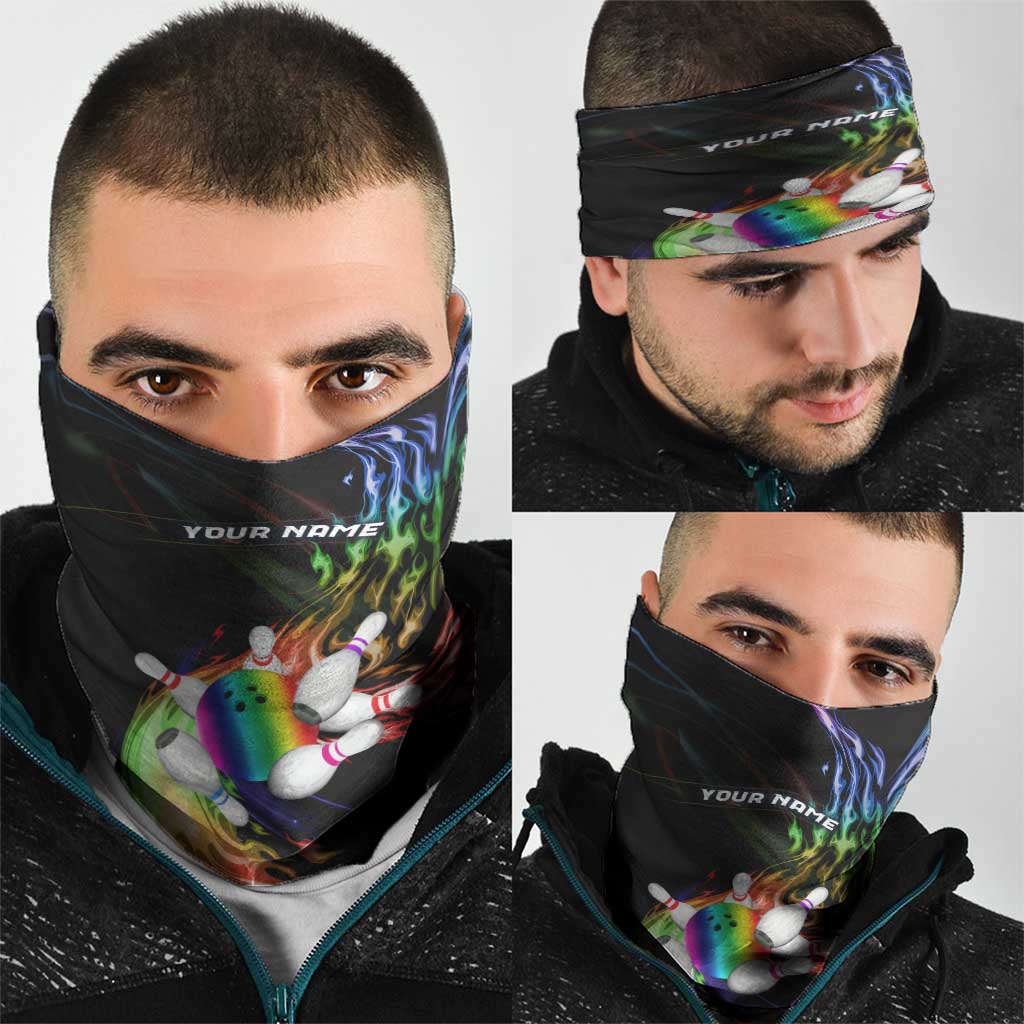 Custom Bowling Quarter Rainbow fFame Bowling Ball Neck Gaiter with Colorful Flaming Strike Design Rainbow Ball - Wonder Print Shop