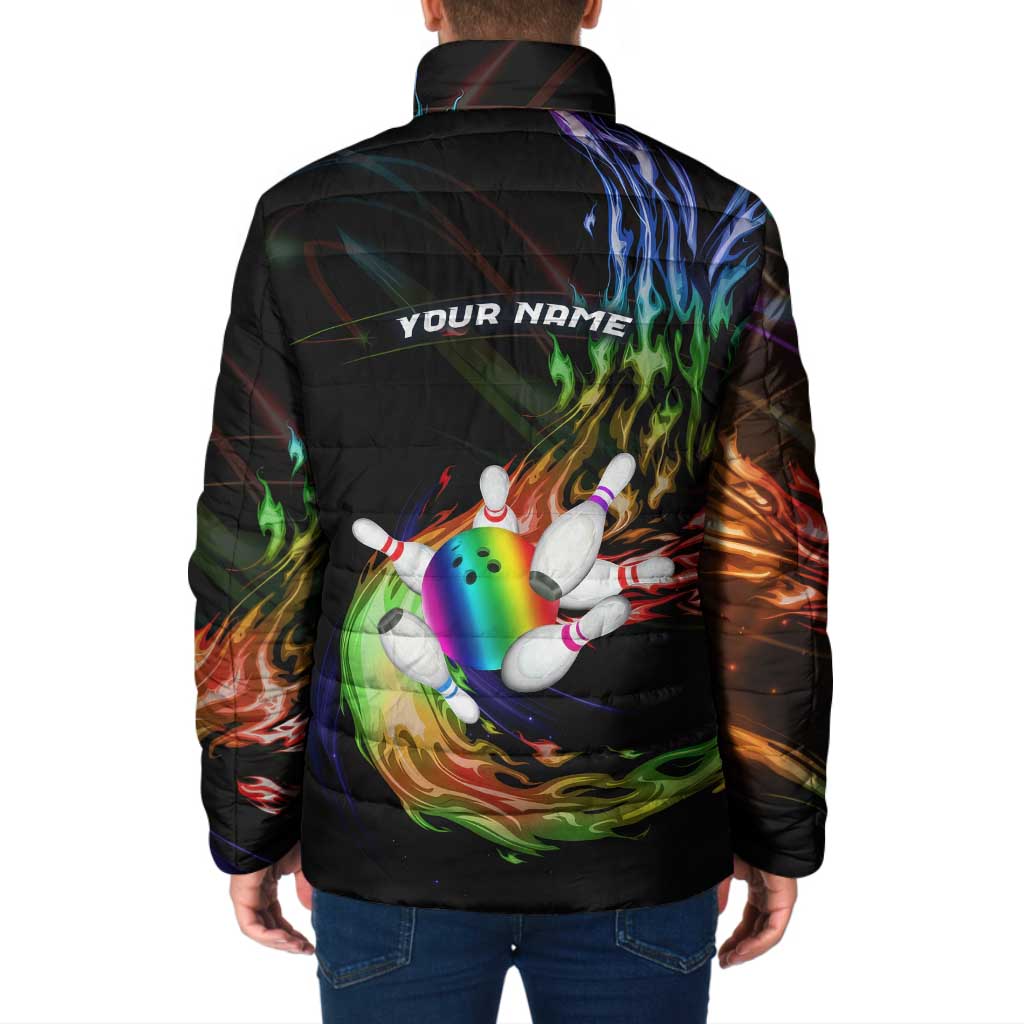 Custom Bowling Quarter Rainbow fFame Bowling Ball Padded Jacket with Colorful Flaming Strike Design Rainbow Ball - Wonder Print Shop