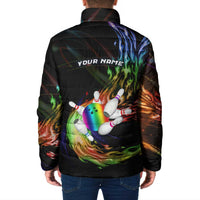 Custom Bowling Quarter Rainbow fFame Bowling Ball Padded Jacket with Colorful Flaming Strike Design Rainbow Ball - Wonder Print Shop