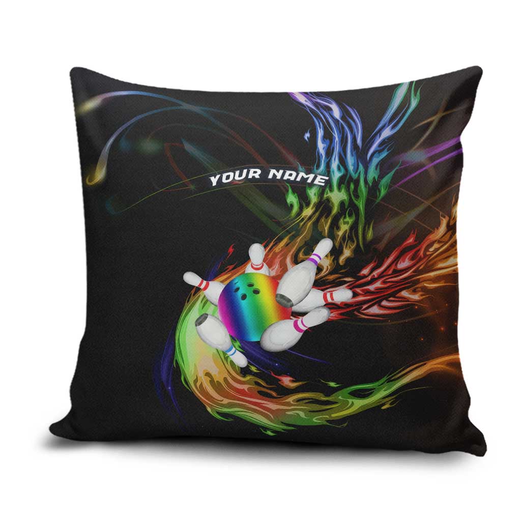 Custom Bowling Quarter Rainbow fFame Bowling Ball Pillow Cover with Colorful Flaming Strike Design Rainbow Ball - Wonder Print Shop