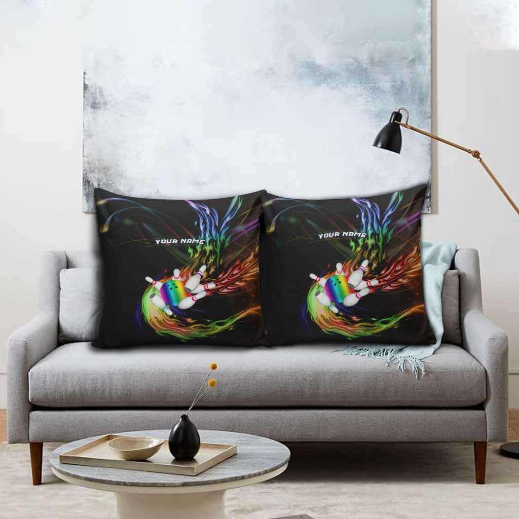 Custom Bowling Quarter Rainbow fFame Bowling Ball Pillow Cover with Colorful Flaming Strike Design Rainbow Ball - Wonder Print Shop