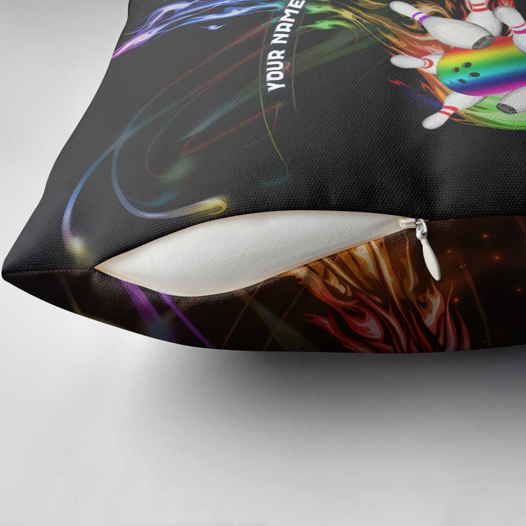Custom Bowling Quarter Rainbow fFame Bowling Ball Pillow Cover with Colorful Flaming Strike Design Rainbow Ball - Wonder Print Shop