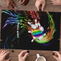 Custom Bowling Quarter Rainbow fFame Bowling Ball Puzzle with Colorful Flaming Strike Design Rainbow Ball - Wonder Print Shop