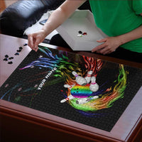 Custom Bowling Quarter Rainbow fFame Bowling Ball Puzzle with Colorful Flaming Strike Design Rainbow Ball - Wonder Print Shop