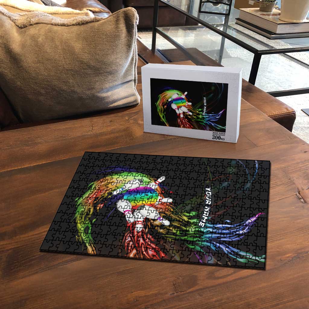 Custom Bowling Quarter Rainbow fFame Bowling Ball Puzzle with Colorful Flaming Strike Design Rainbow Ball - Wonder Print Shop