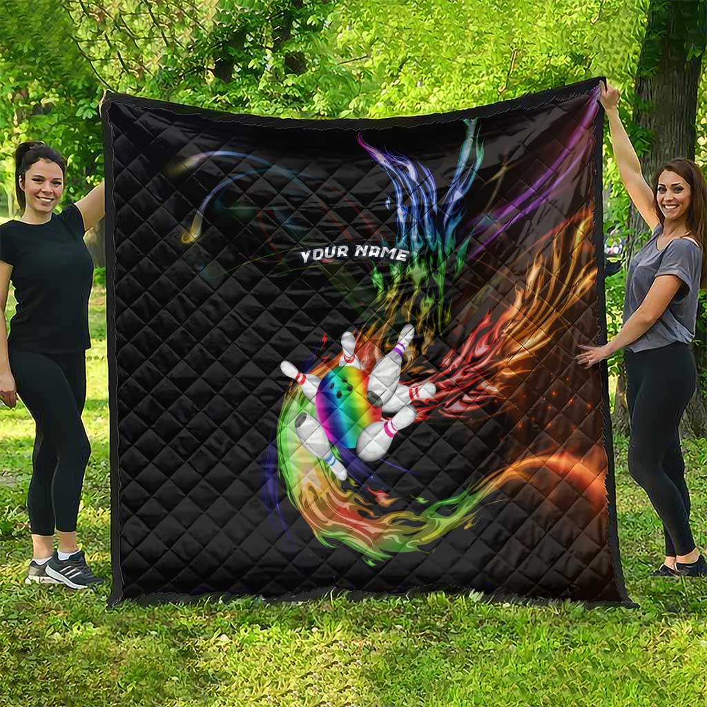 Custom Bowling Quarter Rainbow fFame Bowling Ball Quilt with Colorful Flaming Strike Design Rainbow Ball - Wonder Print Shop