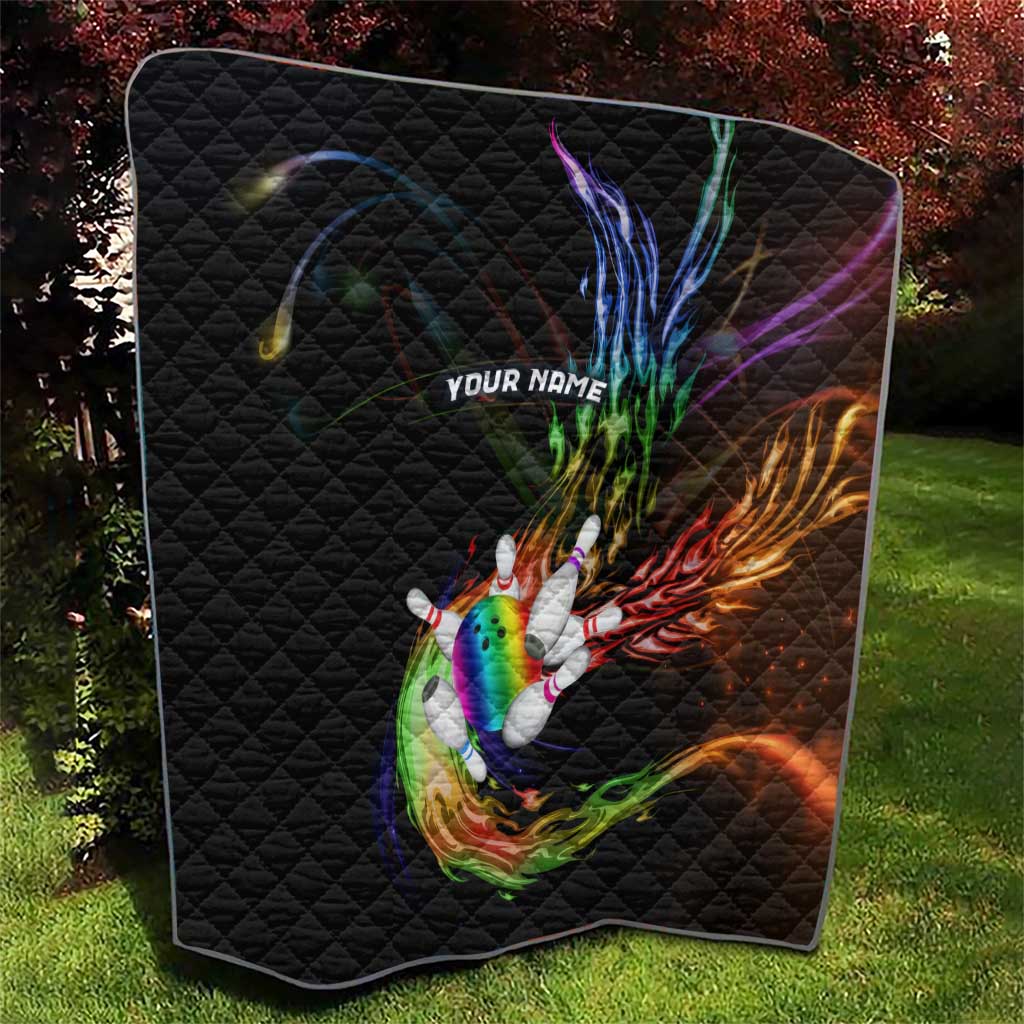 Custom Bowling Quarter Rainbow fFame Bowling Ball Quilt with Colorful Flaming Strike Design Rainbow Ball - Wonder Print Shop