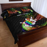 Custom Bowling Quarter Rainbow fFame Bowling Ball Quilt Bed Set with Colorful Flaming Strike Design Rainbow Ball - Wonder Print Shop