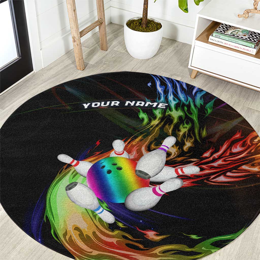 Custom Bowling Quarter Rainbow fFame Bowling Ball Round Carpet with Colorful Flaming Strike Design Rainbow Ball - Wonder Print Shop