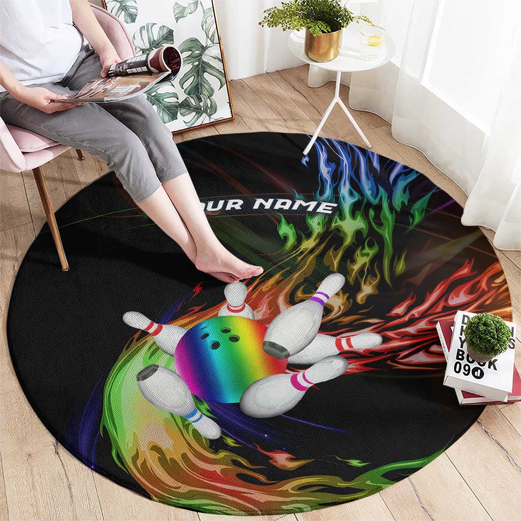 Custom Bowling Quarter Rainbow fFame Bowling Ball Round Carpet with Colorful Flaming Strike Design Rainbow Ball - Wonder Print Shop