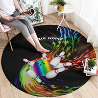 Custom Bowling Quarter Rainbow fFame Bowling Ball Round Carpet with Colorful Flaming Strike Design Rainbow Ball - Wonder Print Shop