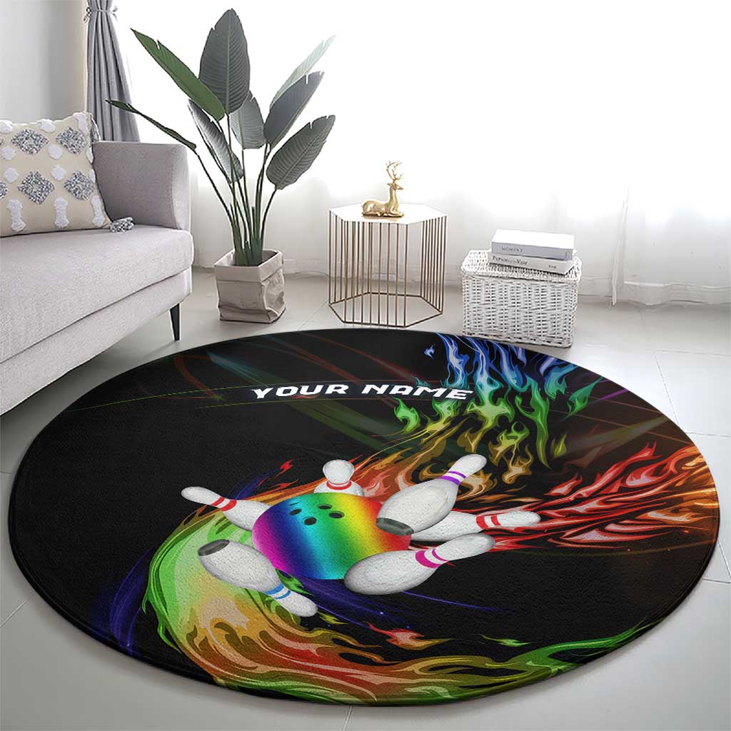 Custom Bowling Quarter Rainbow fFame Bowling Ball Round Carpet with Colorful Flaming Strike Design Rainbow Ball - Wonder Print Shop
