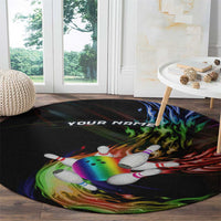 Custom Bowling Quarter Rainbow fFame Bowling Ball Round Carpet with Colorful Flaming Strike Design Rainbow Ball - Wonder Print Shop