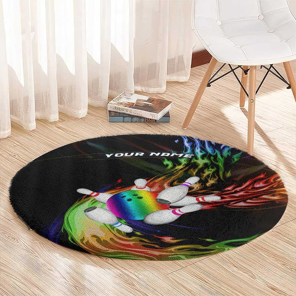 Custom Bowling Quarter Rainbow fFame Bowling Ball Round Carpet with Colorful Flaming Strike Design Rainbow Ball - Wonder Print Shop