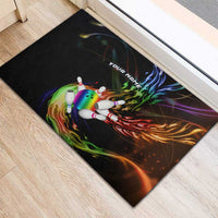 Custom Bowling Quarter Rainbow fFame Bowling Ball Rubber Doormat with Colorful Flaming Strike Design Rainbow Ball - Wonder Print Shop