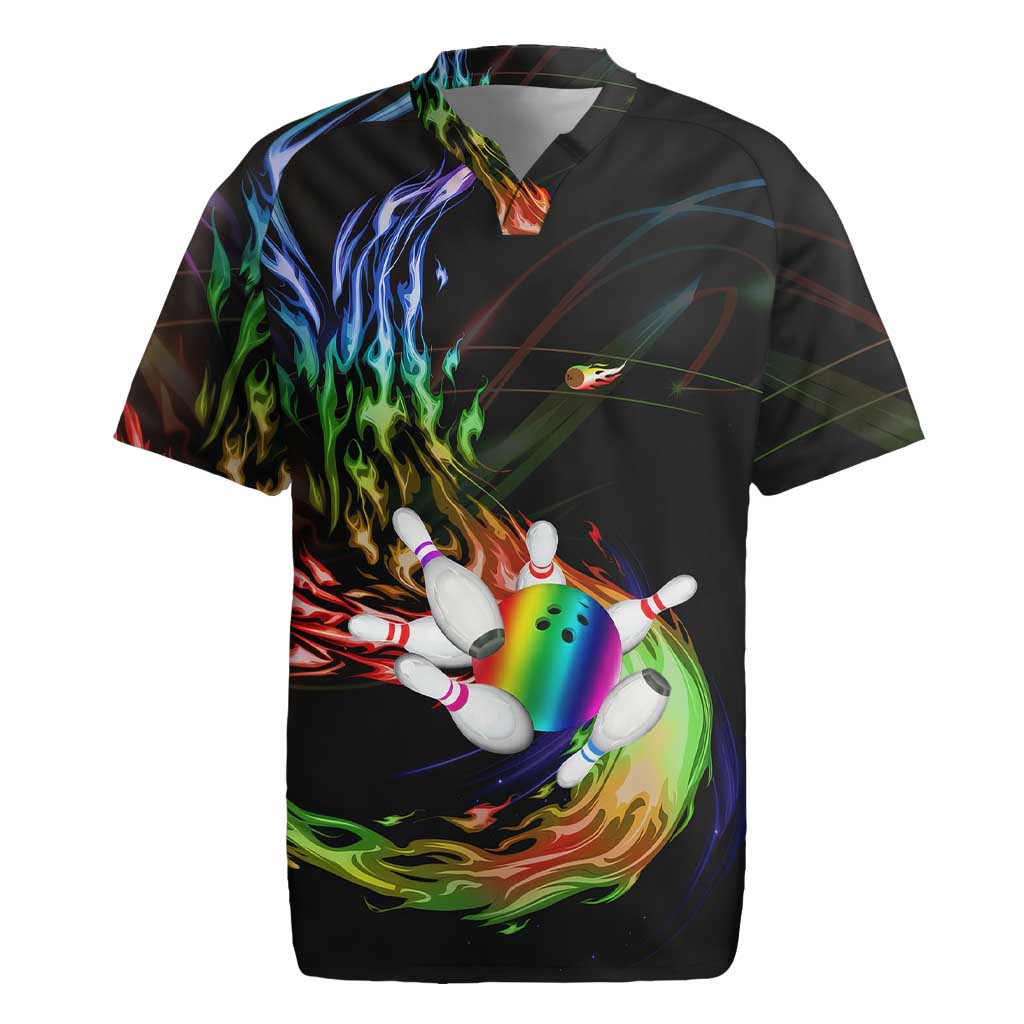 Custom Bowling Quarter Rainbow fFame Bowling Ball Rugby Jersey with Colorful Flaming Strike Design Rainbow Ball - Wonder Print Shop