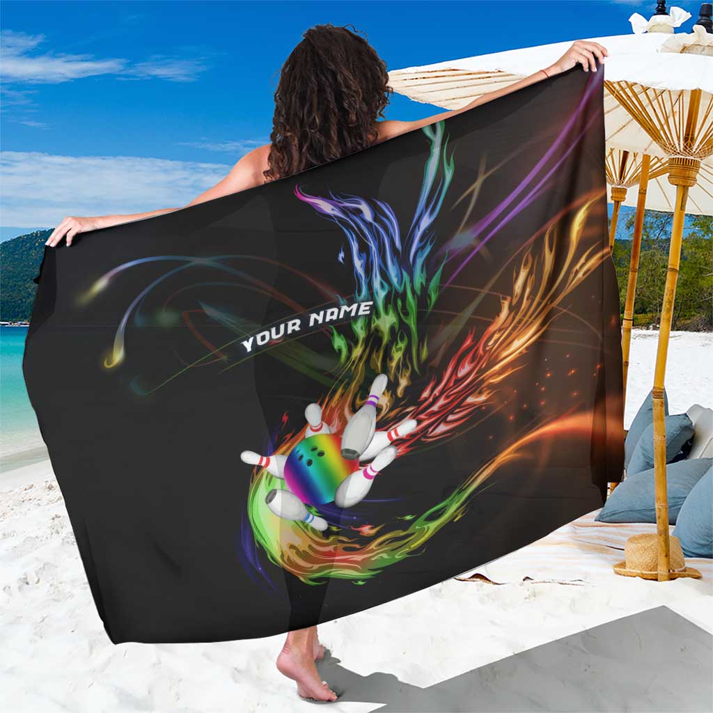 Custom Bowling Quarter Rainbow fFame Bowling Ball Sarong with Colorful Flaming Strike Design Rainbow Ball - Wonder Print Shop