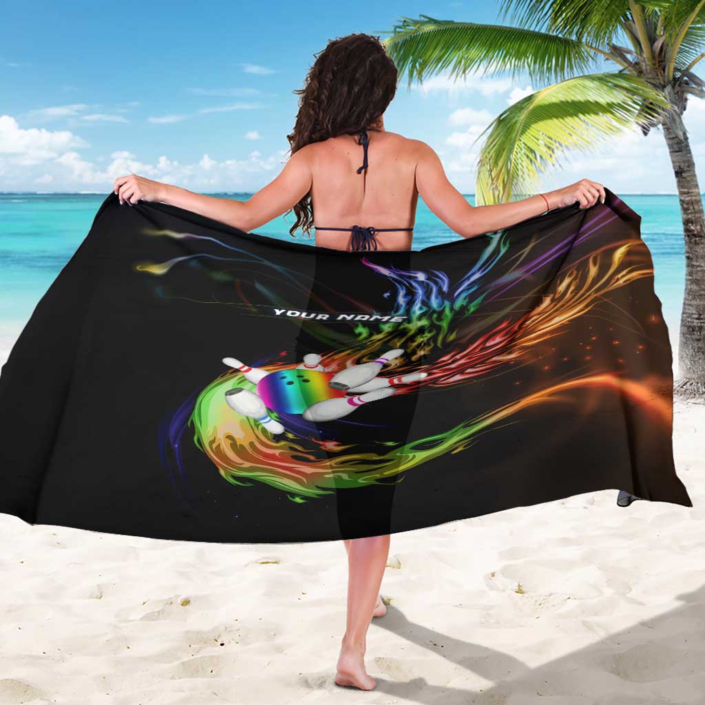 Custom Bowling Quarter Rainbow fFame Bowling Ball Sarong with Colorful Flaming Strike Design Rainbow Ball - Wonder Print Shop