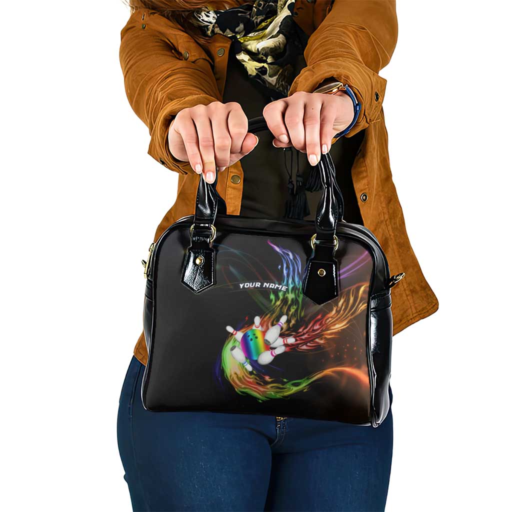Custom Bowling Quarter Rainbow fFame Bowling Ball Shoulder Handbag with Colorful Flaming Strike Design Rainbow Ball - Wonder Print Shop