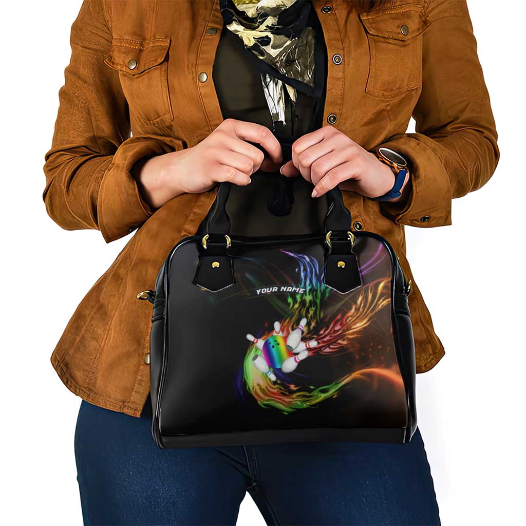 Custom Bowling Quarter Rainbow fFame Bowling Ball Shoulder Handbag with Colorful Flaming Strike Design Rainbow Ball - Wonder Print Shop