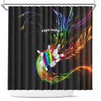 Custom Bowling Quarter Rainbow fFame Bowling Ball Shower Curtain with Colorful Flaming Strike Design Rainbow Ball - Wonder Print Shop