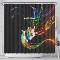 Custom Bowling Quarter Rainbow fFame Bowling Ball Shower Curtain with Colorful Flaming Strike Design Rainbow Ball - Wonder Print Shop