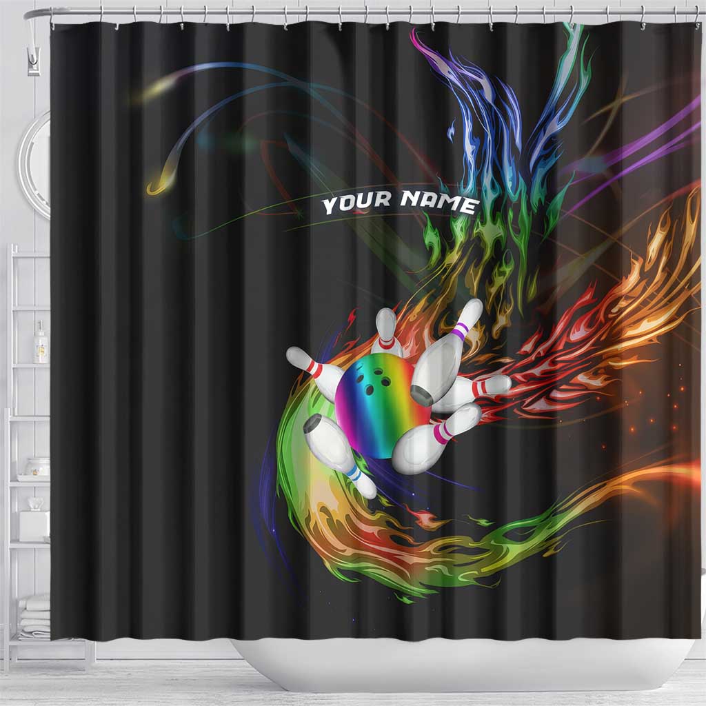 Custom Bowling Quarter Rainbow fFame Bowling Ball Shower Curtain with Colorful Flaming Strike Design Rainbow Ball - Wonder Print Shop