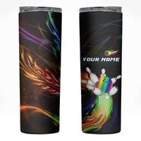 Custom Bowling Quarter Rainbow fFame Bowling Ball Skinny Tumbler with Colorful Flaming Strike Design Rainbow Ball - Wonder Print Shop