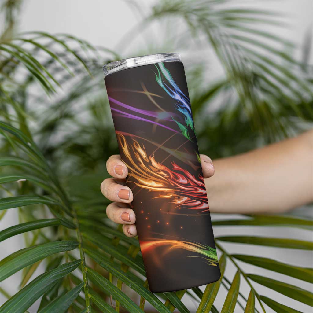 Custom Bowling Quarter Rainbow fFame Bowling Ball Skinny Tumbler with Colorful Flaming Strike Design Rainbow Ball - Wonder Print Shop