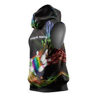 Custom Bowling Quarter Rainbow fFame Bowling Ball Sleeveless Hoodie with Colorful Flaming Strike Design Rainbow Ball - Wonder Print Shop