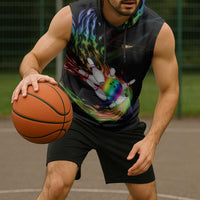 Custom Bowling Quarter Rainbow fFame Bowling Ball Sleeveless Hoodie with Colorful Flaming Strike Design Rainbow Ball - Wonder Print Shop