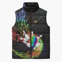 Custom Bowling Quarter Rainbow fFame Bowling Ball Sleeveless Puffer Jacket with Colorful Flaming Strike Design Rainbow Ball - Wonder Print Shop