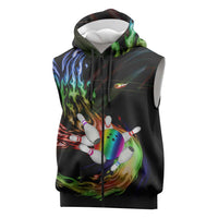 Custom Bowling Quarter Rainbow fFame Bowling Ball Sleeveless Zip Hoodie with Colorful Flaming Strike Design Rainbow Ball - Wonder Print Shop