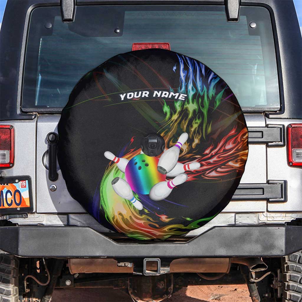 Custom Bowling Quarter Rainbow fFame Bowling Ball Spare Tire Cover with Colorful Flaming Strike Design Rainbow Ball - Wonder Print Shop